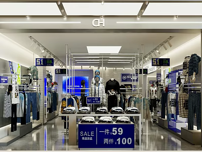 CH Clothing Store Interior With 59 Yuan Single 100 Yuan Two Items Clothing Displays Mannequins 3d model