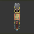 Colorful Tugboat With Yellow Upper Deck Red Crane Blue Hull And Black Lifebuoys