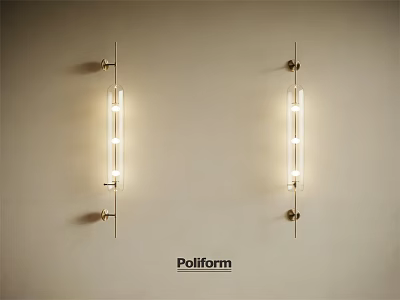 Modern Poliform Wall Sconces with Metal Brackets and Glass Tubes Illuminating on Beige Wall 3d model