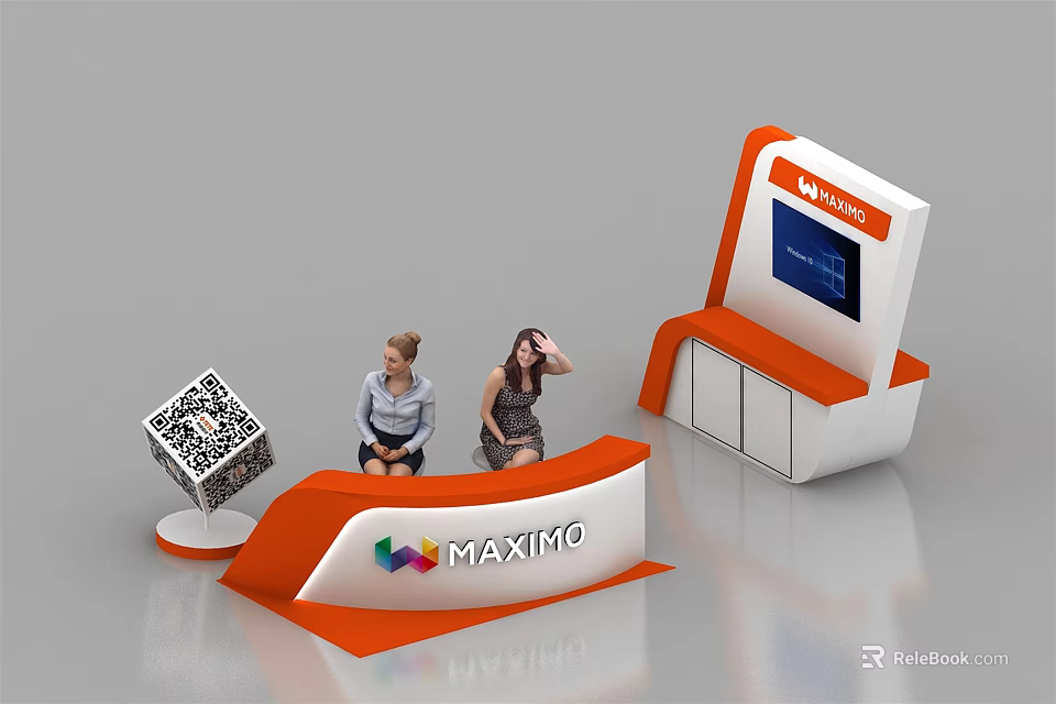 Modern Reception Desk Design With MAXIMO Logo People QR Code And Screen 3d model 