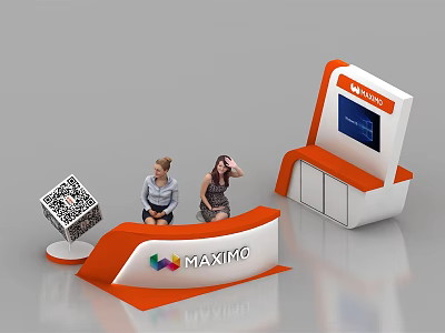 Modern Reception Desk Design With MAXIMO Logo People QR Code And Screen 3d model