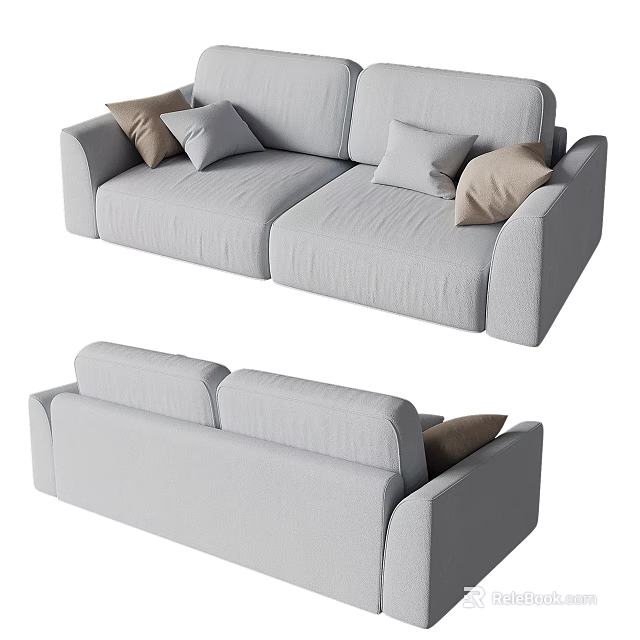 Light Gray Fabric Two Seater Sofa With Soft Pillows And Modern Design 3d model