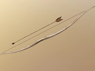 Traditional Wooden Bow And Arrow Weapon Design With Curved Shape And Feathered Arrowhead 3d model