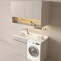 Modern Bathroom Sink Vanity With Upper Cabinets Washing Machine And Towels