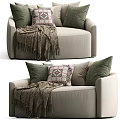 Beige Single Sofa With Geometric Pattern Pillow Green Cushions And Woolen Blanket 3d model