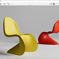 Modern Ergonomic Curved Chair Design With Yellow And Red Accent