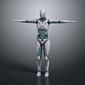 Game Movie Character Futuristic Robot With White And Blue Design Full Body Armor Arms Outstretched 3d model