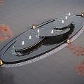 Oval Water Fountain With Gentle Flowing Water Decorative Lighting Red Maple Leaves And Pebble Edges