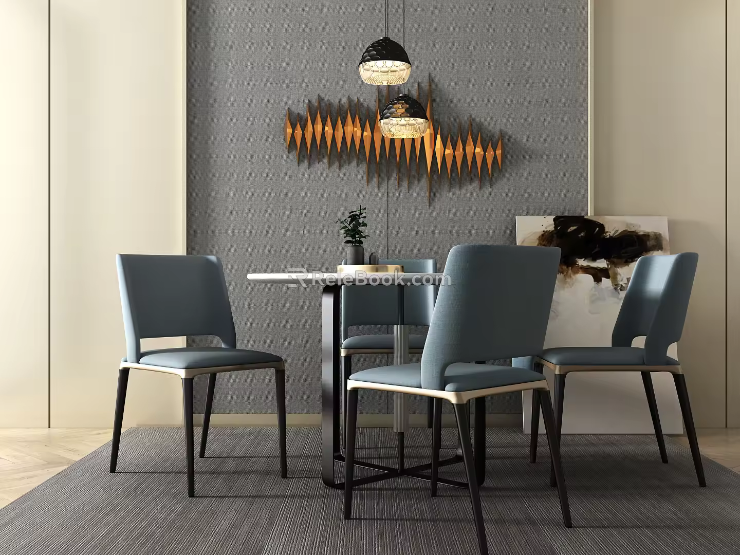 Modern Dining Table and Chair Combination Round Table and Chair Chandelier Combination 3d model