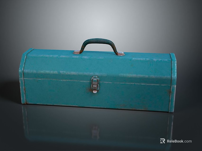 Turquoise Metal Toolbox With Handle Lock And Rustic Design For Household Use 3d model 