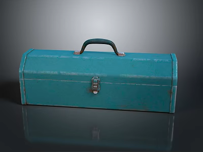 Turquoise Metal Toolbox With Handle Lock And Rustic Design For Household Use 3d model