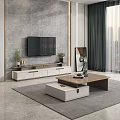 Modern TV Stand with Storage Drawers and Flat Screen TV Decorative Plants in Living Room