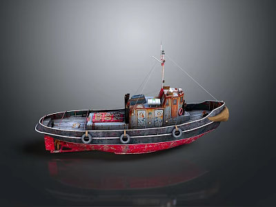 Handmade Model Ship With Red Black Hull Small Cabins Ropes And Flag 3d model