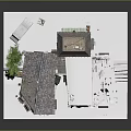 Detailed Old Style Building Model With Tile Roof Balcony Stairs And Green Plant