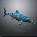Blue Ichthyosaur With White Spots And Long Snout In Prehistoric Ocean