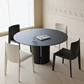 Modern Black Round Table and Chairs Set with White Black Seats Glass and Magazine