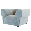 Light Blue Velvet Single Sofa with Oversized Rounded Armrests and Brown Cushion 3d model