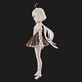 Anime Style Woman With White Hair Black And Gold Dress White Gloves And Socks