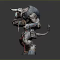 Mythical Minotaur Warrior Character With Armored Body Feathered Decor And Red Cloth
