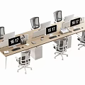 Modern Office Desk with Multiple Computer Monitors Ergonomic Chairs and Workstations Setup 3d model