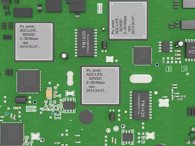 Industrial Equipment Circuit Board with Accurate Schematic Chips Oscillator and Power Supply Components 3d model
