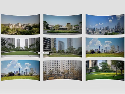Urban Scenery With Modern Buildings Green Parks And Blue Sky Landscapes 3d model