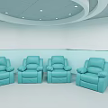 Medical Waiting Room Interior With Blue Reclining Sofas Plants And White Ceiling