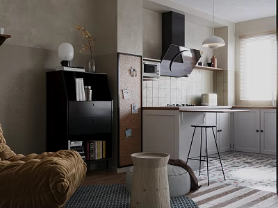 Modern Living And Dining Room Interior With Sofa Dining Table Stylish Lighting And Decor 3d model