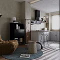 Modern Living And Dining Room Interior With Sofa Dining Table Stylish Lighting And Decor