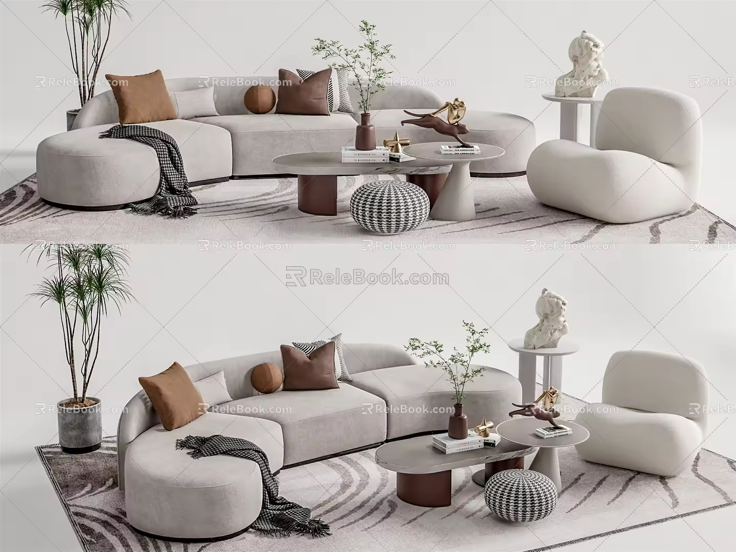 Quiet sofa tea table combination 3d model