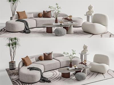 Quiet sofa tea table combination 3d model