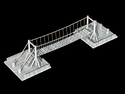 Suspension Bridge Model Featuring Wooden Planks Rope Cables And Supports 3d model
