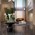 Modern Hotel Lobby With Stylish Chandelier Green Plants Comfortable Sofas And Marble Coffee Table