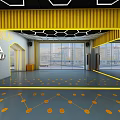Spacious Fitness Gym Interior With Yellow Accents Large Windows And Floor Markers