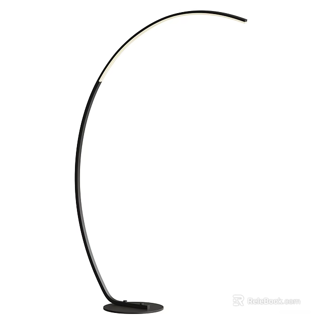 Modern Floor Lamp With Curved Black Stand And Soft White Lighting 3d model 