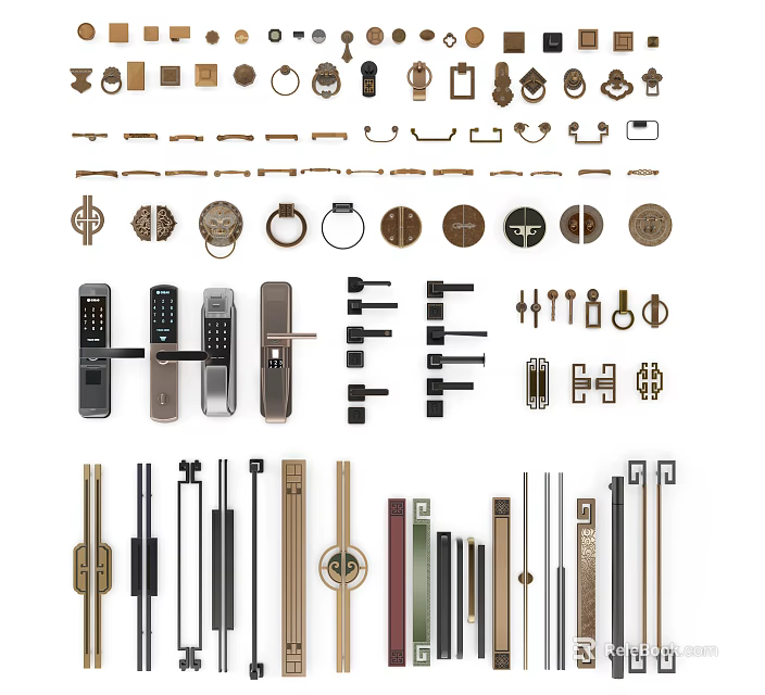 Various Modern Vintage And Classic Door Handles With Decorative Functional Designs 3d model 