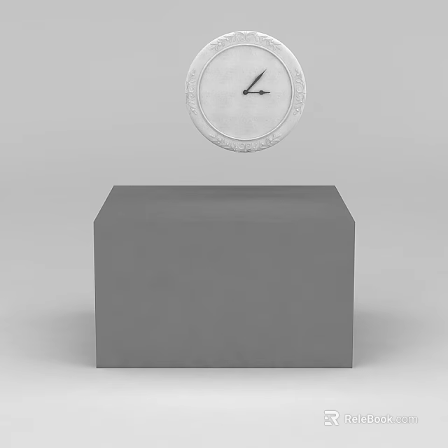Tech Exhibition Hall Display With Floating Clock And Gray Cuboid Base 3d model 
