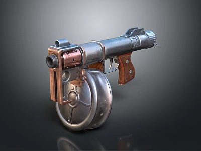 Vintage Steampunk Style Decorative Household Item Featuring Metal Structure Wooden Grip And Wheel Design 3d model