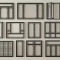 Various Window Frame Designs With Grid Patterns Glass Panels and Different Styles 3d model