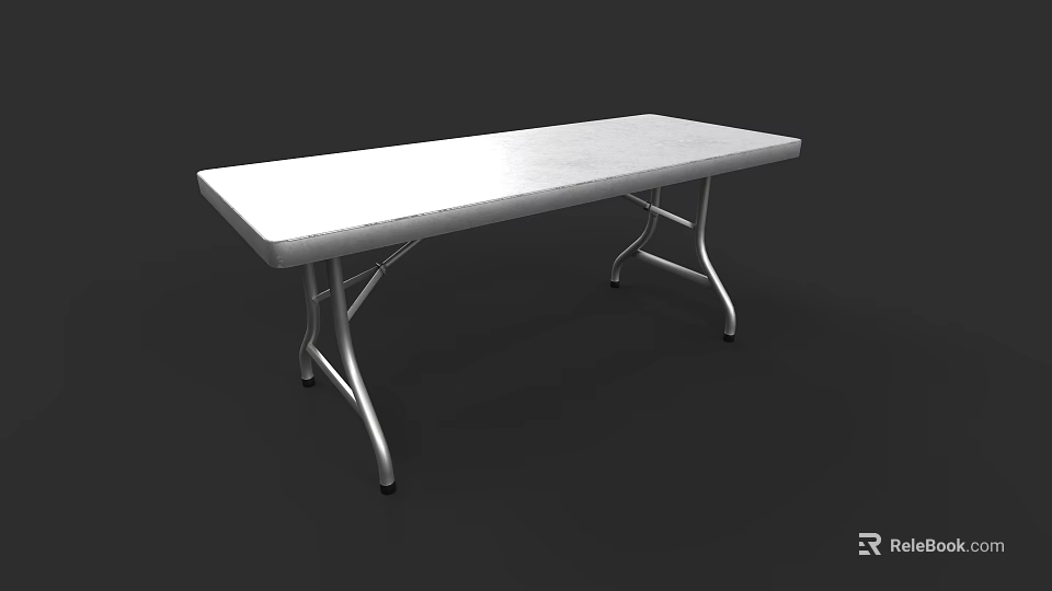 Functional Foldable Table With Rectangular White Top And Metal Legs Design 3d model 