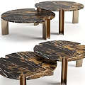 Elegant Modern Tea Table and Chairs with Marble Top and Brass Legs