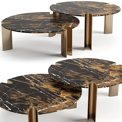 Elegant Modern Tea Table and Chairs with Marble Top and Brass Legs 3d model