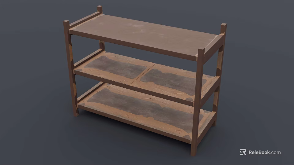 Three Tiered Wooden Storage Shelf With Simple Design And Sturdy Structure 3d model 