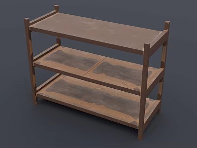 Three Tiered Wooden Storage Shelf With Simple Design And Sturdy Structure 3d model