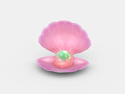 Pink Open Shell With Green Glowing Pearl And Cute Biological Character Inside 3d model