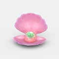 Pink Open Shell With Green Glowing Pearl And Cute Biological Character Inside