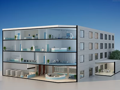 Multi Storey Building Cross Section Displaying Interior Layout Rooms And Facilities Design 3d model