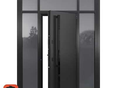 Modern Black Swing Door With Glass Panels And Metal Frame For Interior Use 3d model
