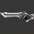 Fantasy Decorative Sword With Silver Metal Blade Blue Accents Red Handle And Intricate Mechanical Design