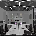 Modern Office Interior With Marble Reception Desk Company Logo Open Layout Hanging Lights And Workspace